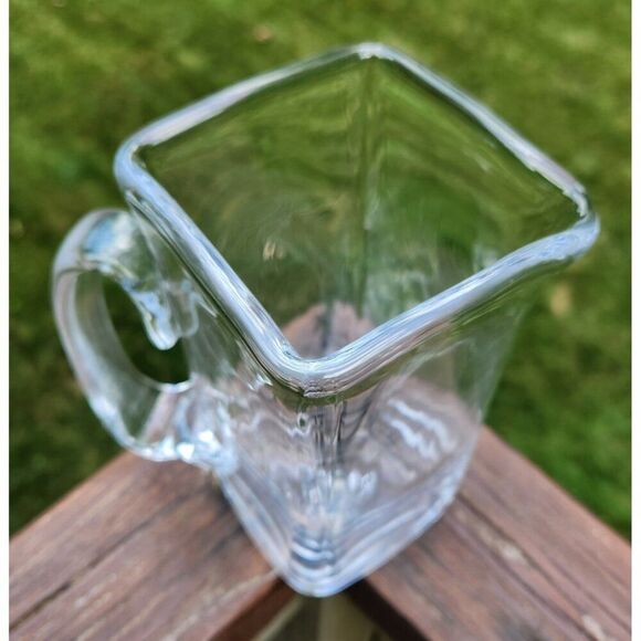 SIMON PEARCE Woodbury Square Glass Pitcher Medium Made in USA 7” Tall - Picture 3 of 5